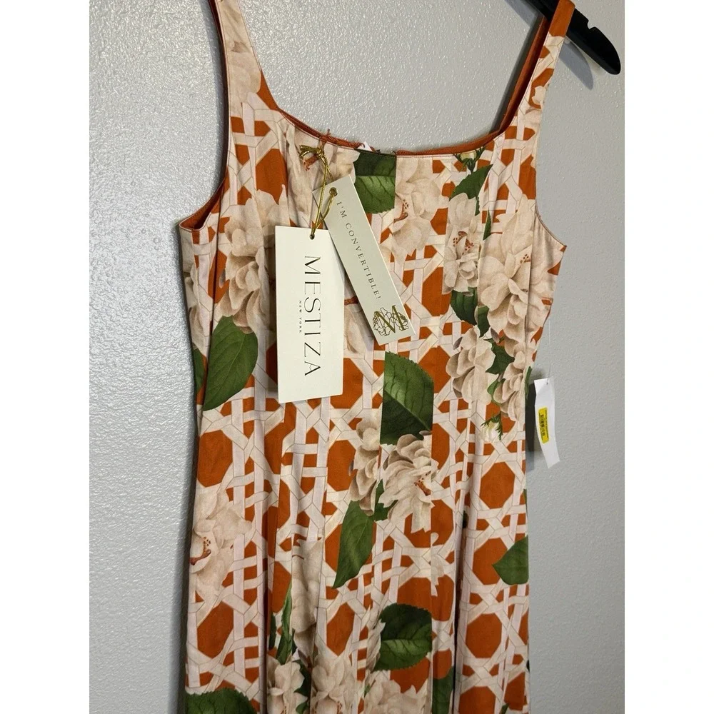 MESTIZA‎ NEW YORK YVETTE MIDI DRESS REVERSIBLE DOTTED FLORAL SUNKISSED SIZE 8 US